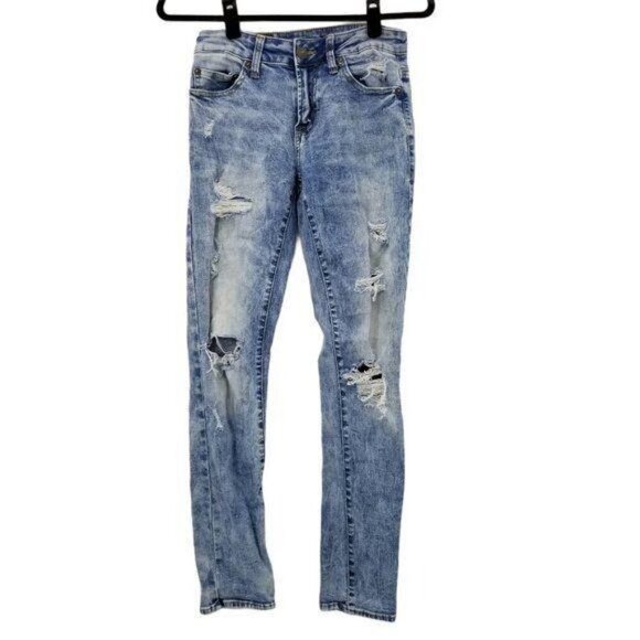 American Eagle Mens Light Wash Acid Wash Skinny Jeans Distressed 26 x 30 - Picture 1 of 11